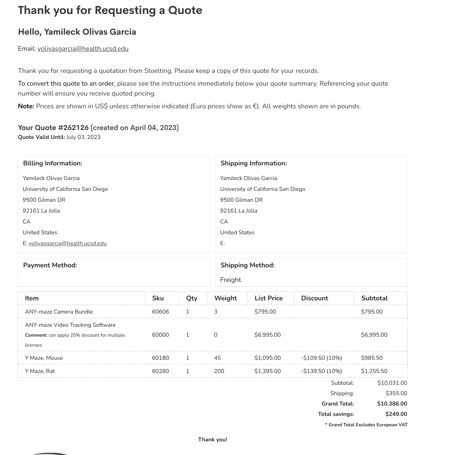 Stoelting y-maze quote